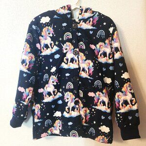 Unbranded Girl's 7Y Navy Unicorn Button Up Coat Hooded Fleece Lining EUC K/142